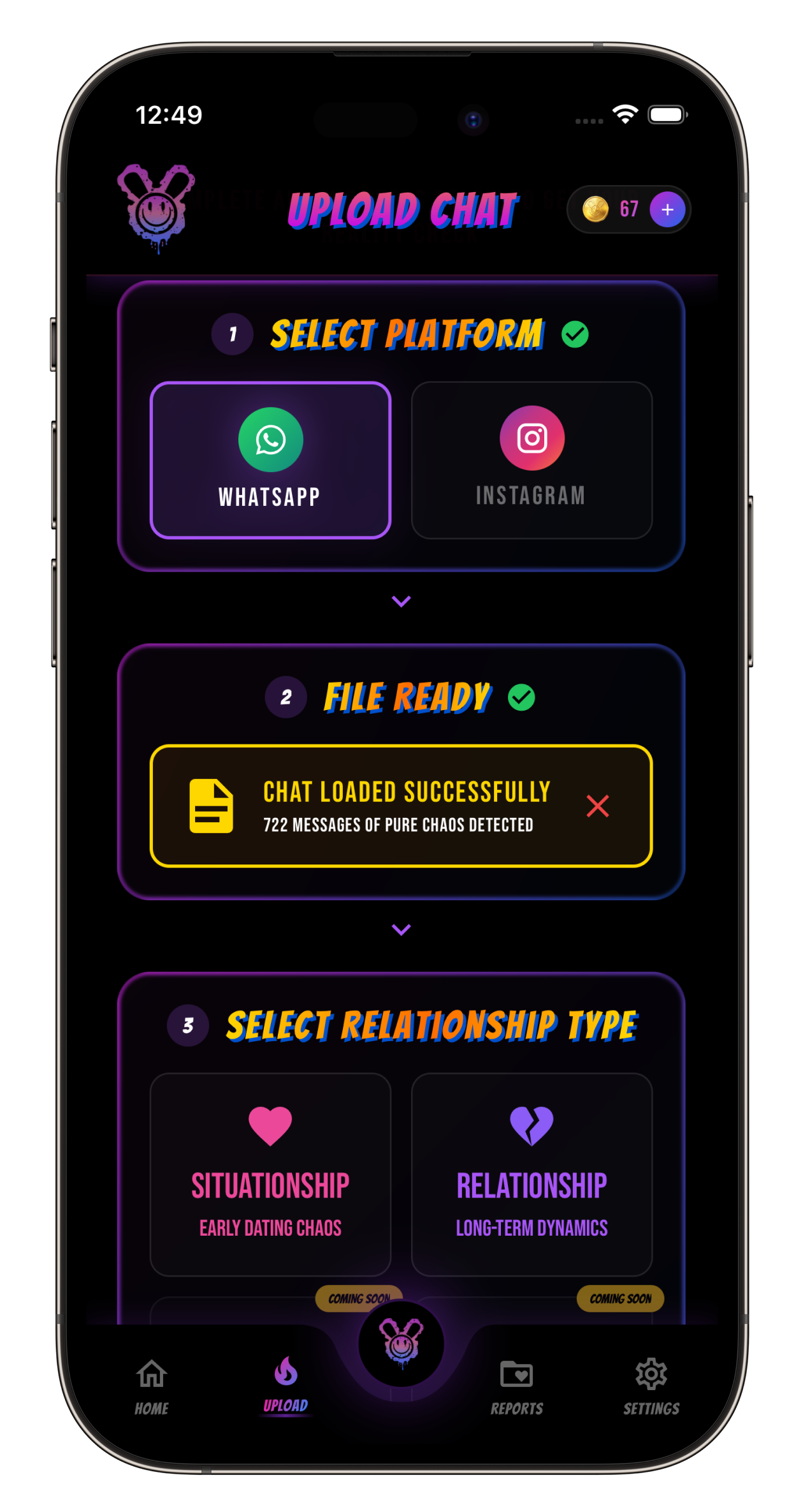 Delulu Check upload screen